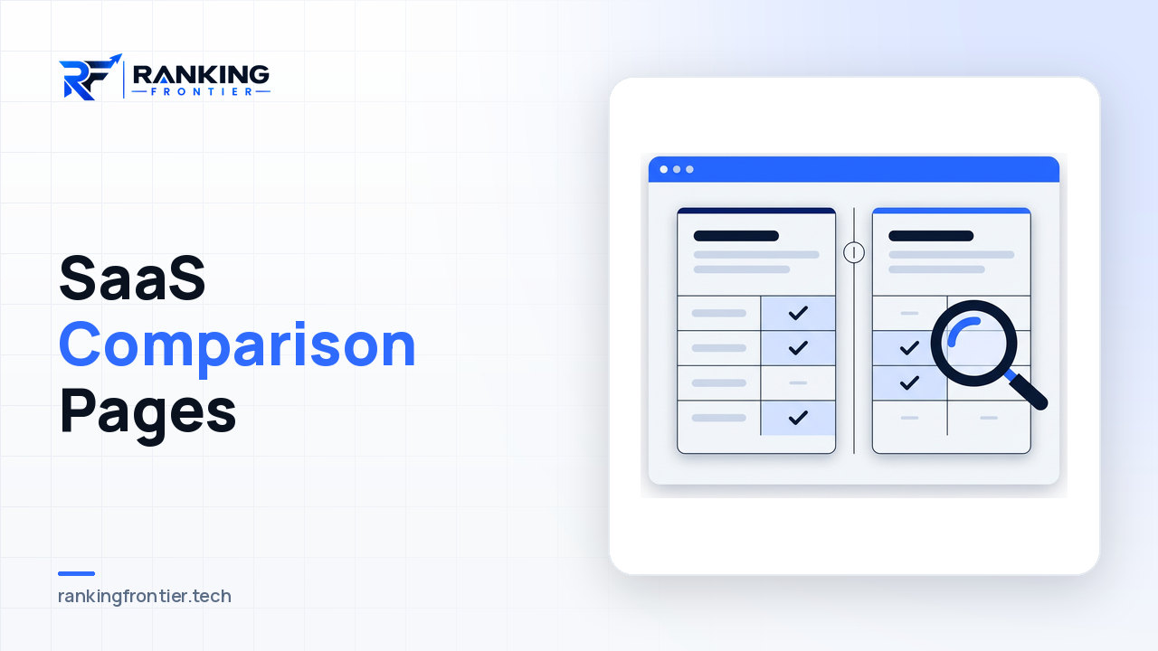 Illustration of a side-by-side software comparison table in a browser, representing SaaS comparison pages for vs and alternatives searches